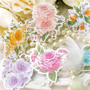 Floral scrapbooking stickers set with hand-drawn roses and daffodils for DIY crafts