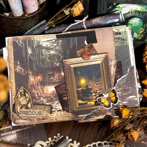 Retro Wasteland Fantasy collage paper set featuring vintage oil paintings and butterfly stickers