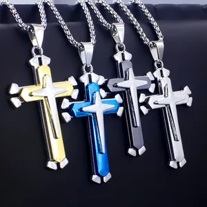Collana Con Pendente a Croce In Acciaio Inossidabile Design a Triplo Strato Gioielli In Titanio Per Uomo Donna Stile Religioso Punk Rock
