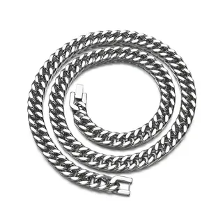 Bracciale a catena cubana in acciaio inossidabile argento con chiusura a scatto