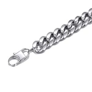 Polished silver cuban link chain bracelet for men with secure lobster clasp