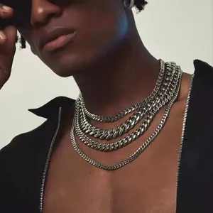 Set di collane a maglie cubane a strati in acciaio inossidabile per uomo e orecchini