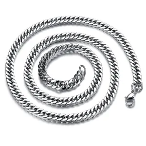 Collana a catena barbazzale in acciaio inossidabile argento lucido con chiusura a moschettone