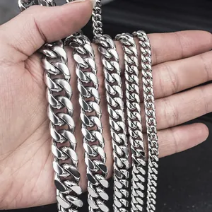 Bracciali a catena cubana in acciaio inossidabile di vari spessori stile punk hip-hop