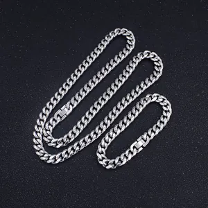 Poliertes Set aus Edelstahl-Cuban-Link-Halskette und Armband in Silber für Herren