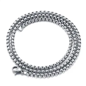 Poliertes silbernes Box-Chain-Halsband aus Edelstahl mit sicherem Karabinerverschluss