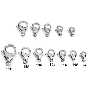 Cierres de mosquetón pulidos en acero inoxidable 304 en 7 tallas para joyería DIY