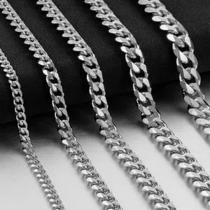 Detailed comparison of five different widths of polished silver Cuban link chains