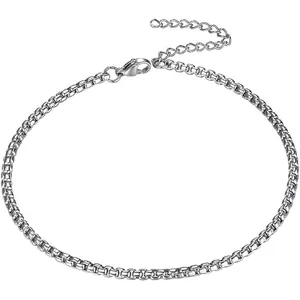 Bracelet chaîne box en acier inoxydable argenté poli avec fermoir réglable