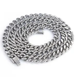 Classic thick silver stainless steel flat snake bone curb chain necklace for men