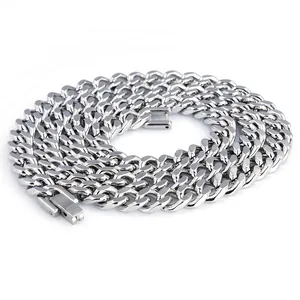 Detailed view of heavy polished silver cuban link chain with secure box clasp closure