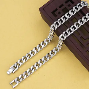 Classic silver stainless steel wide flat curb chain bracelet with polished finish