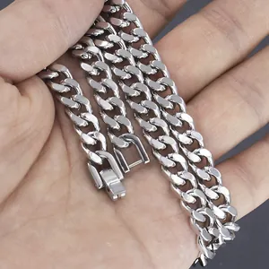 Classic silver stainless steel Cuban link chain necklace with polished mirror finish