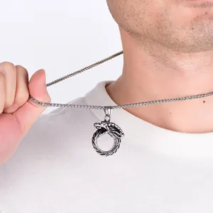 Vintage Ouroboros Anhänger Halskette aus silbernem Edelstahl für Herren im Hip-Hop-Stil