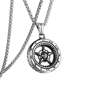 Collier hip hop homme en acier inoxydable avec pendentif roue dentée et chiffres romains