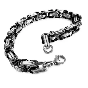 Zweifarbiges Byzantinisches Armband aus Edelstahl in Silber und Schwarz für Herren