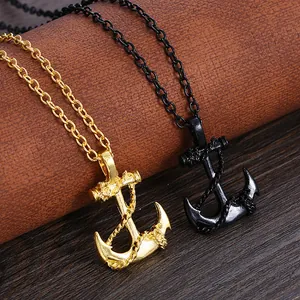 Vintage Anker Halsketten in Schwarz und Gold mit Seildetail für Damen und Herren