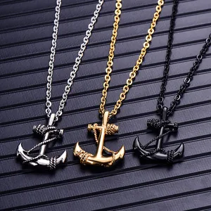 Hip-Hop Anker-Halsketten für Damen und Herren in Silber, Gold und Schwarz aus Edelstahl