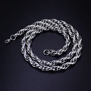 Polished silver Chopin Cuban chain necklace for men with lobster clasp and spiral weave