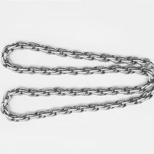 Polished silver stainless steel Cuban Chopin chain with twist link design for men