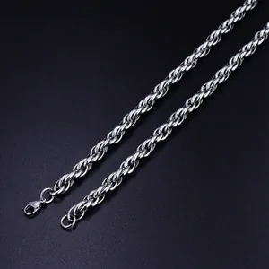 Macro view of silver Chopin link chain with detailed twist structure and lobster clasp