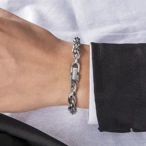 Bracciale a catena cubana minimalista in titanio argento per uomo e donna