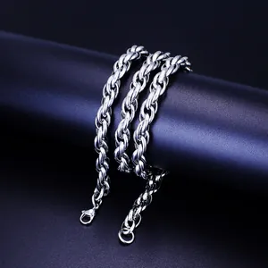 Classic silver stainless steel rope chain necklace with a lobster clasp for men and women
