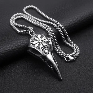 Vintage Viking Raven Schedel Hanger Ketting Met Roestvrijstalen Box Ketting Verweerde Legering Gothic Punk Sieraden