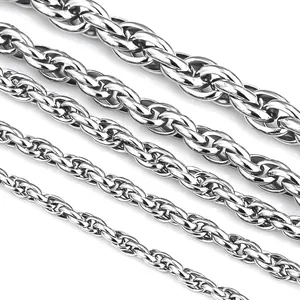 Stainless Steel Rope Chain Necklace For Men Women Twisted Heavy Link Polished Punk Rock Style Unisex Silver Tone Jewelry Gift