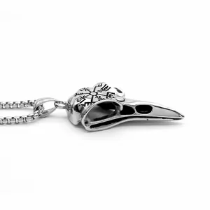 Viking kraai schedel hanger van roestvrij staal met Vegvisir symbool aan box ketting