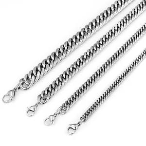 Polished stainless steel curb chains in four different thicknesses with lobster clasps
