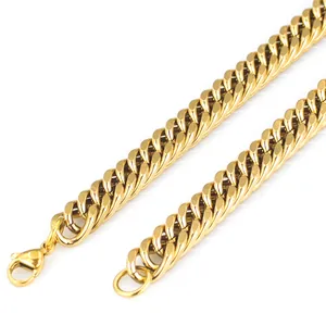 Golden stainless steel Cuban link necklace with polished finish and lobster clasp