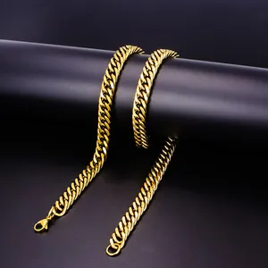 Detailed view of golden stainless steel Cuban link necklace with lobster clasp closure