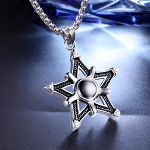 Industriële roestvrijstalen hexagram ster hanger ketting met ronde box-schakel