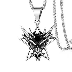 Silberner Drachenkopf-Anhänger im Hip-Hop-Stil mit schwarzem Edelstein an Edelstahlkette