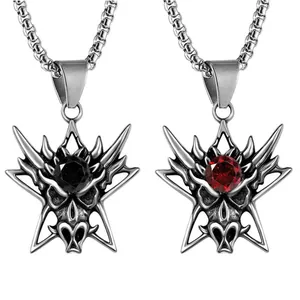 Gothic Edelstahl Drache Stern Anhänger Halskette Vintage Rund Strass Punk Stil Schmuck Für Herren Damen Täglich Geschenk