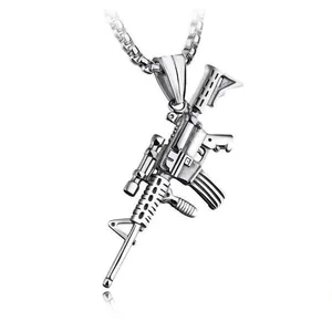 Rifle Pendant Necklace Alloy Weapon Shape Stainless Steel Chain Hip Hop Military Style Punk Jewelry Unisex Accessory
