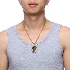 Ancient Egyptian pharaoh head pendant necklace in vintage gold finish for men