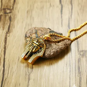 Golden Ancient Egyptian Pharaoh pendant necklace with a robust box chain for men