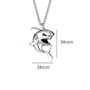 Polished stainless steel shark pendant necklace for men with 34mm hip hop design
