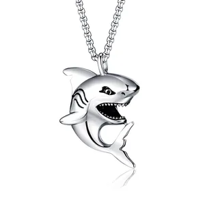 Men Hip Hop Shark Pendant Necklace Stainless Steel Punk Skull Ram Horn Wheel Hub Pendant Street Wear Jewelry Accessory