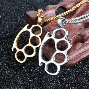 Hip hop style knuckle duster pendant necklaces in gold and silver stainless steel
