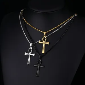 Vintage Ankh-kruis hangers in goud, zilver en zwart titanium staal voor dames en heren