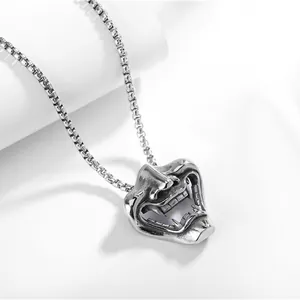 Collana con ciondolo hannya d'argento da uomo in stile hip hop retrò con catena quadrata