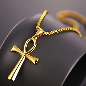 Gepolijste gouden Ankh kruis hanger ketting met box ketting voor heren en dames