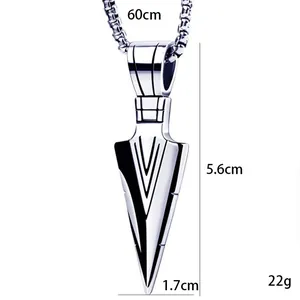 Silver punk arrow pendant necklace for men with 60cm square chain and 5.6cm pendant