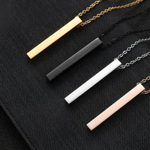 Minimalist square pillar pendant necklaces in gold, silver, black and rose gold for men