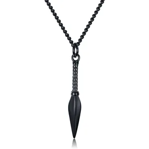 Collier Pendentif Pointe de Lance Kunai en Acier Titane Punk Cool pour Hommes Bijoux Vintage Or Argent Noir