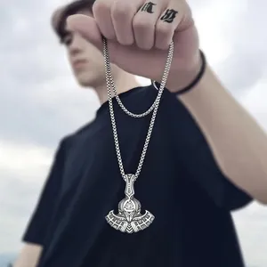 Viking Norse Mythology Odin Axe Thor Hammer Valknut Pendant Necklace For Men Stainless Steel Vintage Punk Hip Hop Jewelry