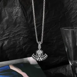Viking Valknut axe pendant necklace in antique stainless steel for men with box chain